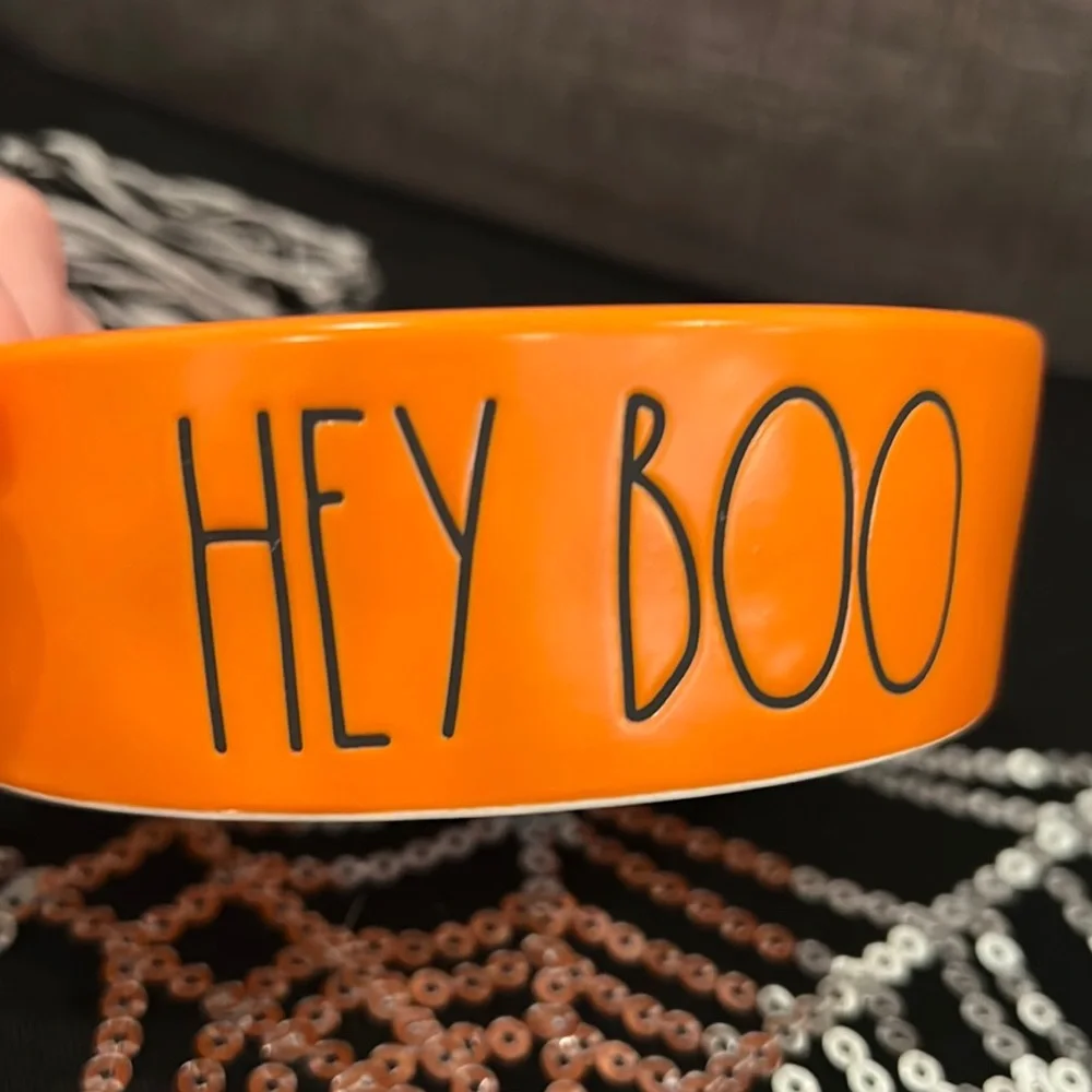 👻 Small Pet Bowl HEY BOO Food & Water Dish 5” H x 1.5” D Matte Orange Black LL